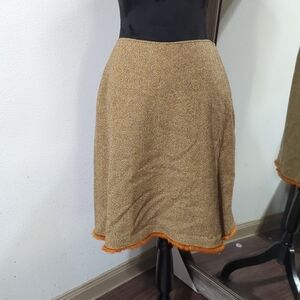 Tahari Vintage 90s Brown and Orange Wool Above Knee Skirt